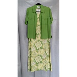 Vtg Cervelle 100% Silk Short Sleeve Jacket & Dress Set Women's Med